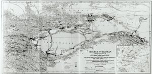 Mapa chińskiego Turkiestanu z książki Steina „Na starożytnych szlakach środkowoazjatyckich”, opublikowana w 1933 r.